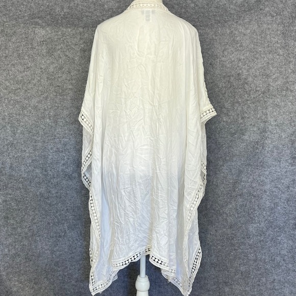 Tommy Bahama White Cotton Lace Trim Kaftan Boho Beach Vacation Cover Up Tunic LG - Picture 2 of 7